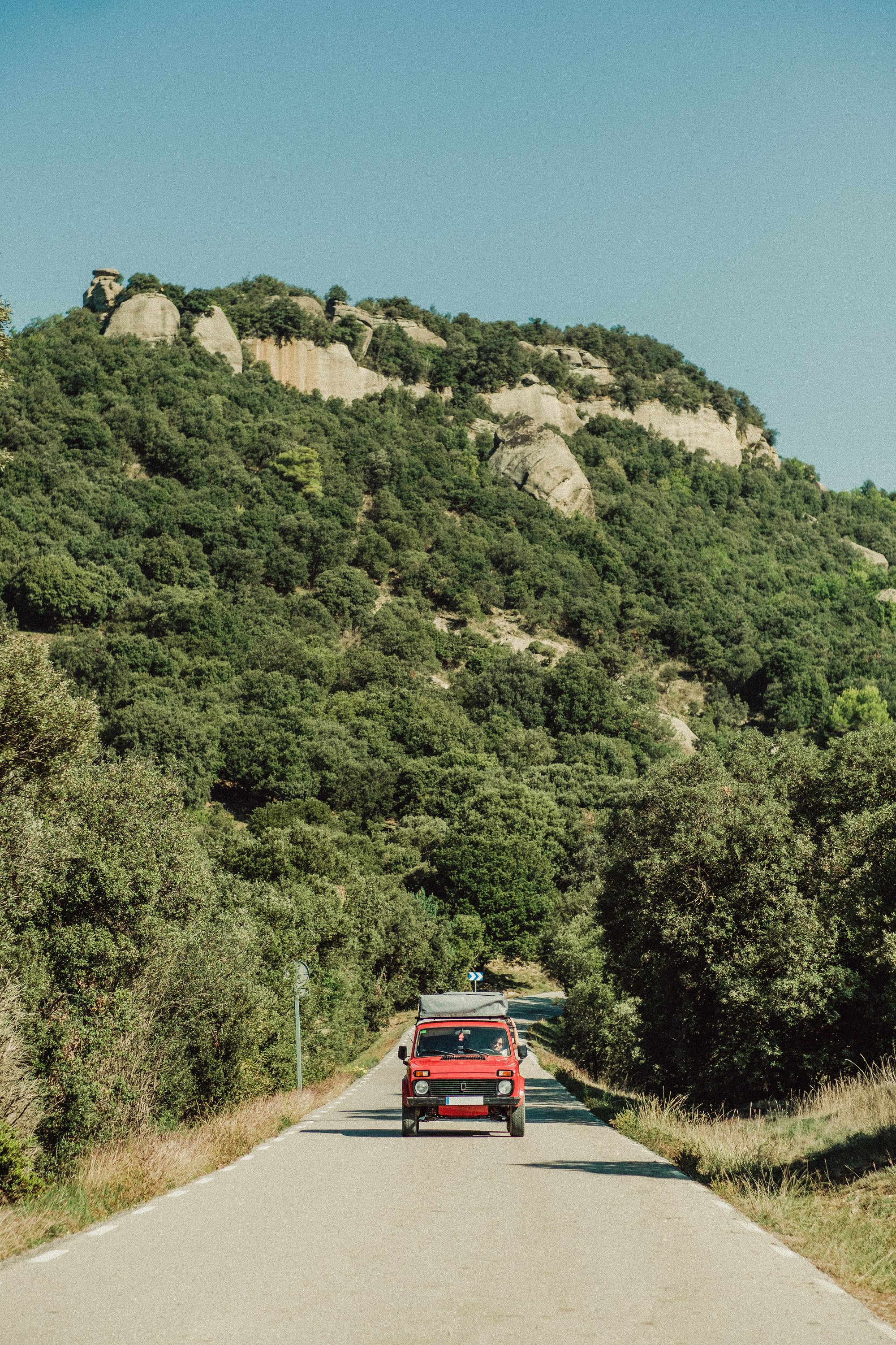 Red Camper Van on the Road